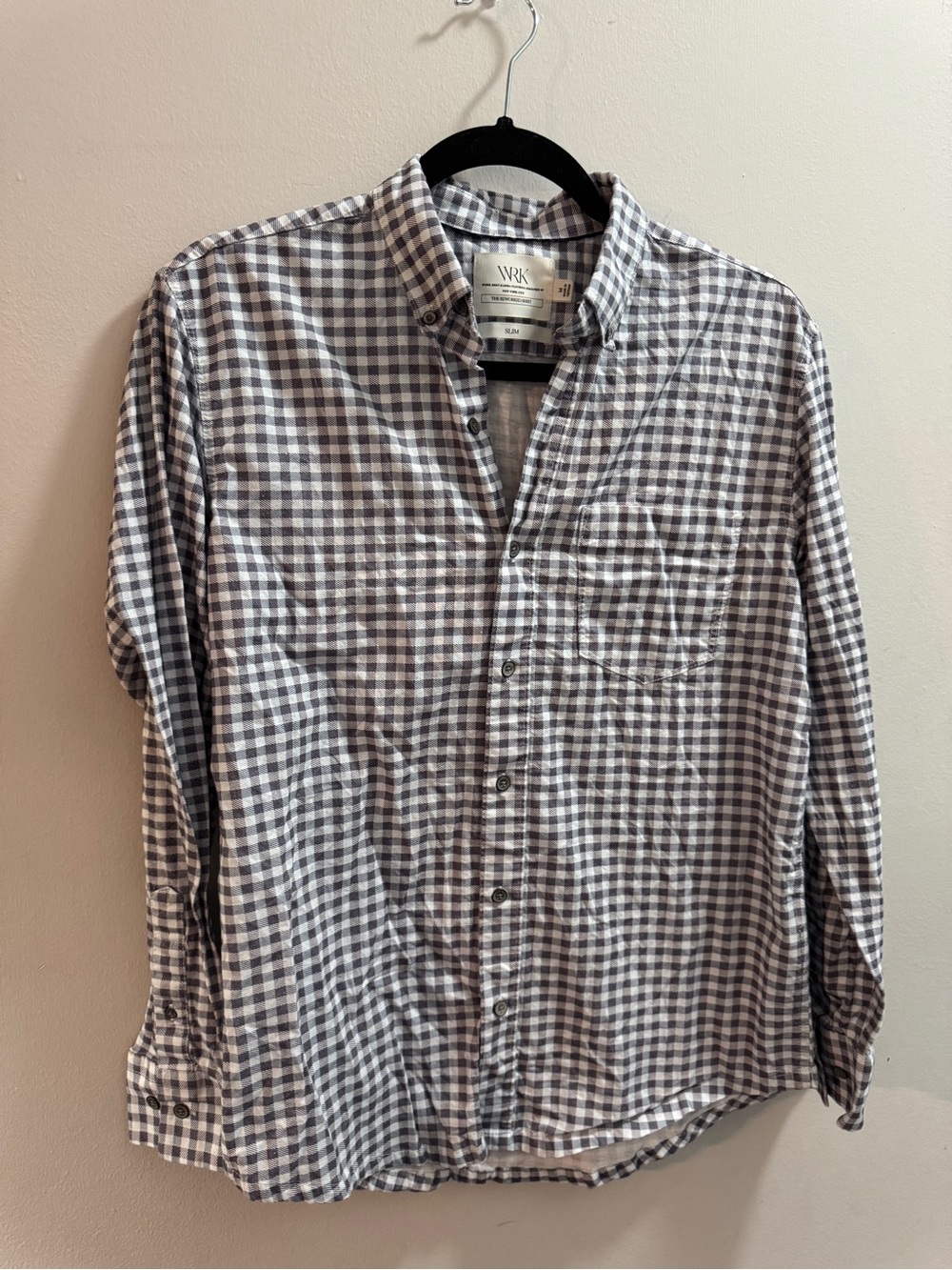 WRK Gray and White Gingham Button-Down Shirt Sz M